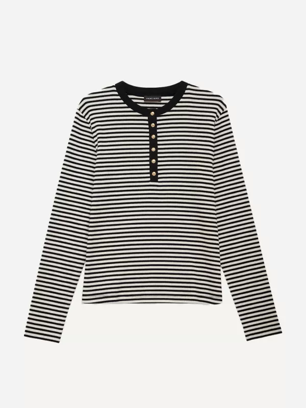 Anine Bing Alessia Long Sleeve Tee in Cream Stripe