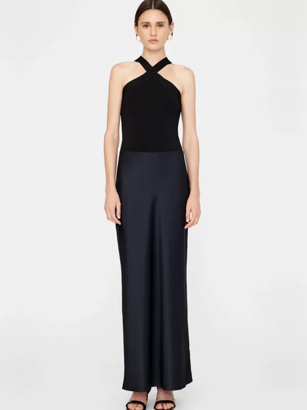 Anine Bing Bar Silk Maxi Skirt in Night Navy