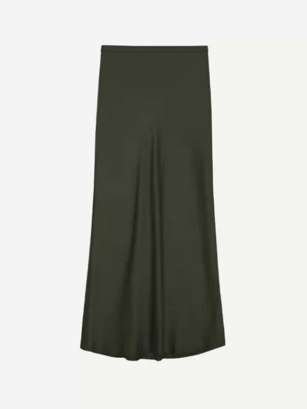 Anine Bing Bar Silk Skirt in Dark Olive