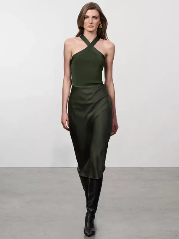 Anine Bing Bar Silk Skirt in Dark Olive