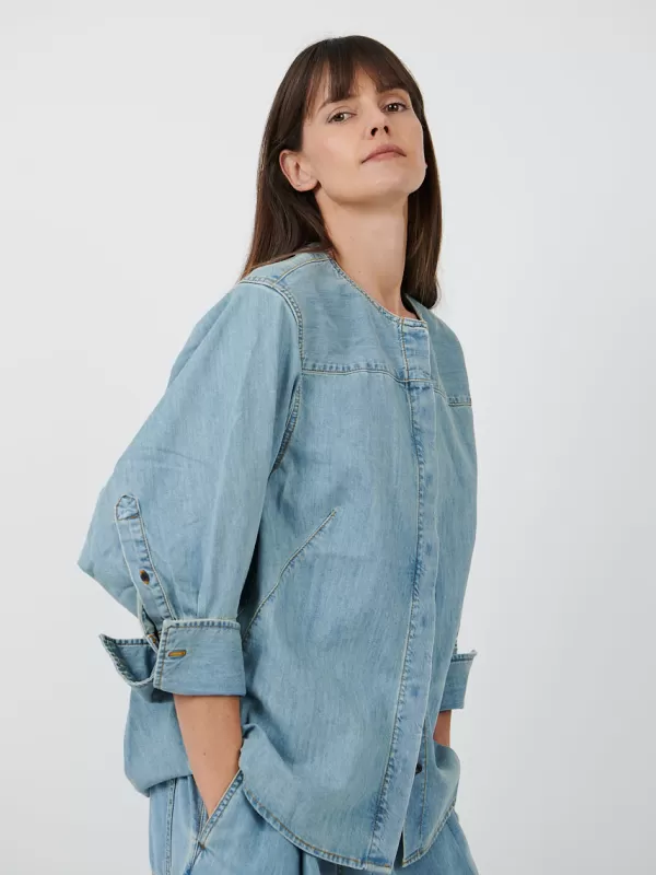 Dries Van Noten Clarissa Denim Shirt in Ice Blue