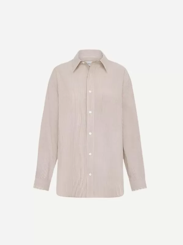 Matteau Classic Stripe Shirt in Taupe Pinstripe