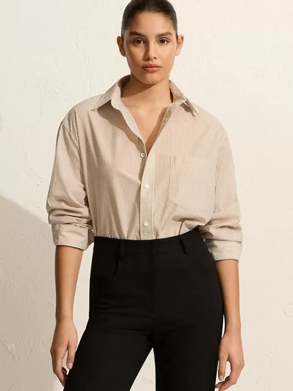 Matteau Classic Stripe Shirt in Taupe Pinstripe