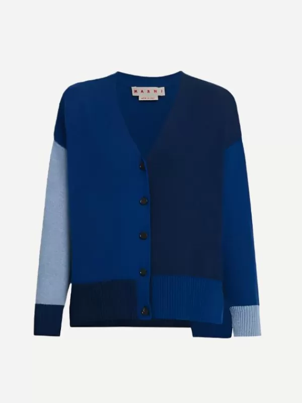 Marni Colour Block Cashmere Cardigan in Ocean