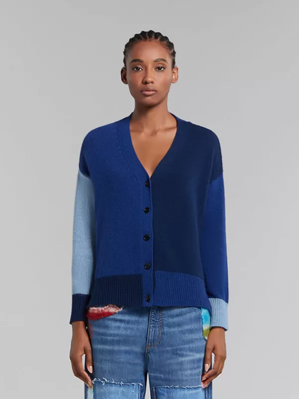 Marni Colour Block Cashmere Cardigan in Ocean