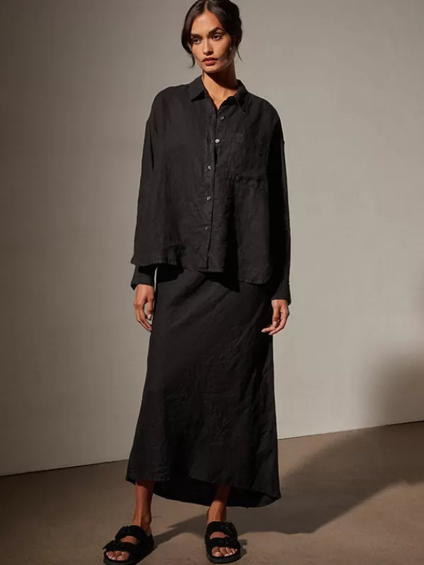 James Perse Garmet Dyed Linen Shirt in Black