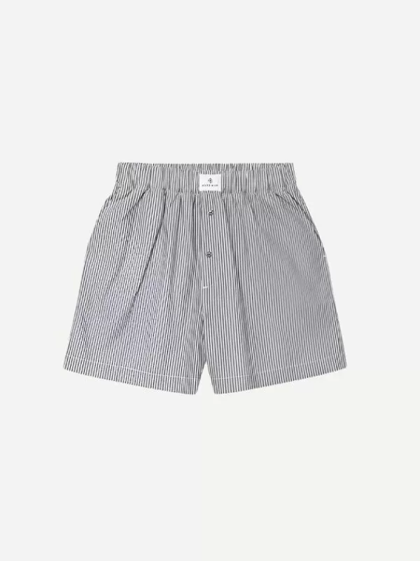 Anine Bing Liam Boxer Short in Grey and White Stripe