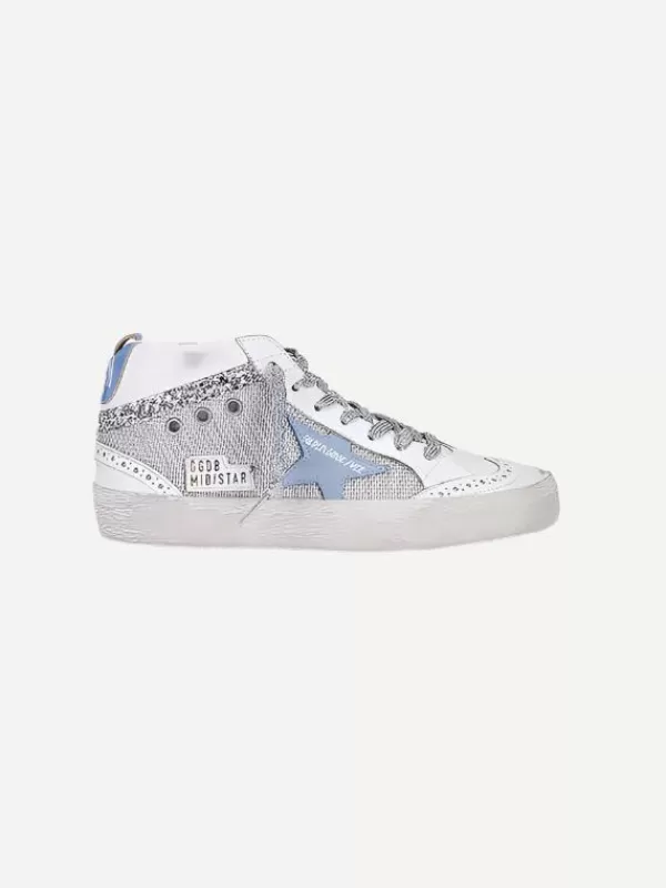 Golden Goose Mid-Star Silver Net with Glitter Wave