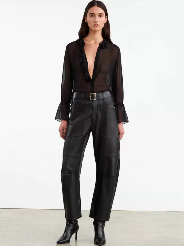 Nili Lotan Shon Leather Pant in Black