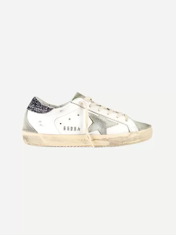 GOLDEN GOOSE Super-star in White & Grey Glitter Heel