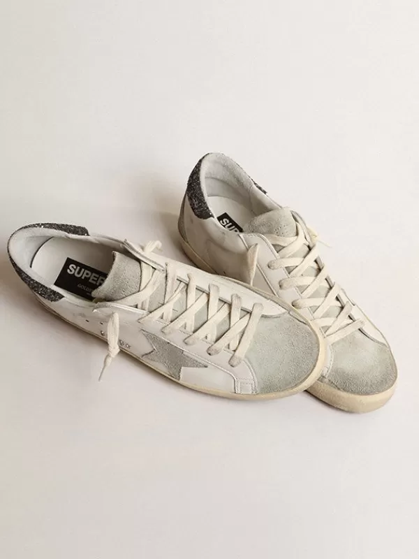 GOLDEN GOOSE Super-star in White & Grey Glitter Heel