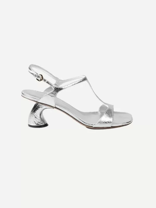 Dries Van Noten Virgo Heeled Sandal in Silver